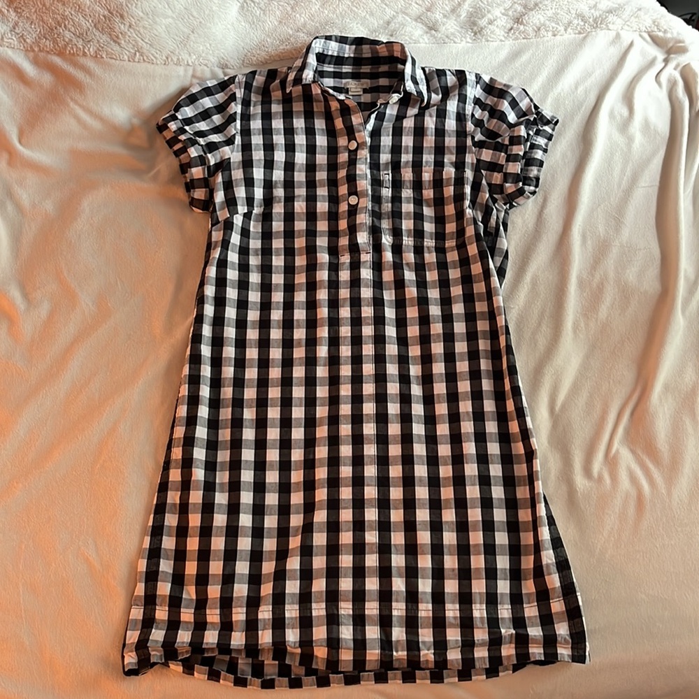 J. CREW Gingham Cotton Poplin Cuffed Short Sleeve Shirt Dress Size XS